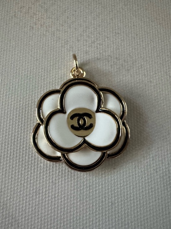 CHANEL Jewelry - CHANEL White Camellia Enamel Pendant with Gold Trim, Interlocked 2 C’s, 3D charm